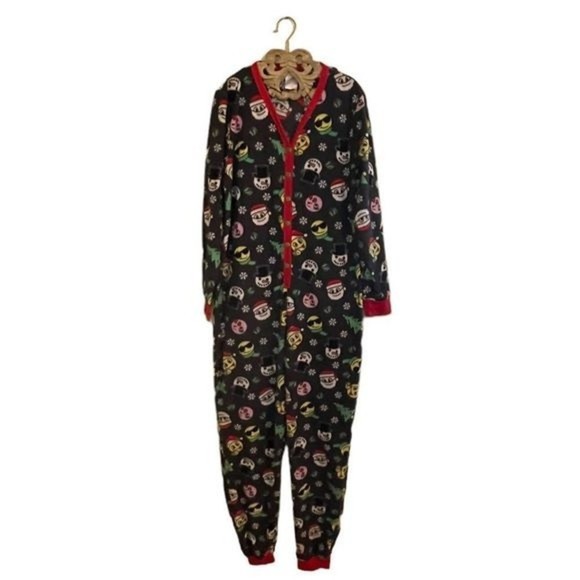 Secret Treasures Christmas Tree Snowman Emojis Butt Flap Onesie Pajamas Sz Large - Picture 1 of 12